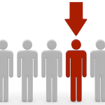 Line of figures with red arrow pointing to one representing choosing an attorney for a lasting power of attorney