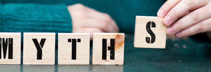 Myths spelt in wooden blocks
