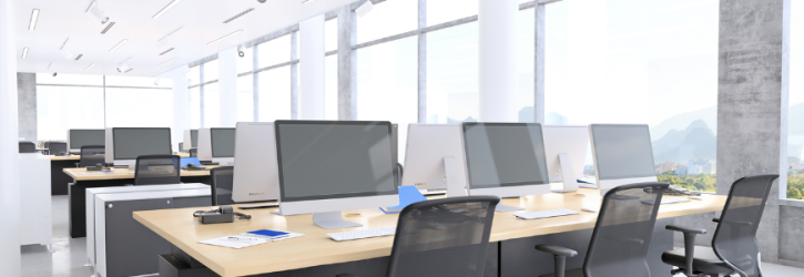 Office space with rows of desks